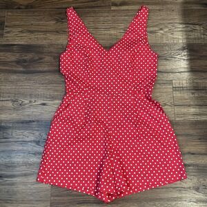 Retro Red Polka Dot Sleeveless‎ Romper Women Small Pin Up Cotton V Neck Summer